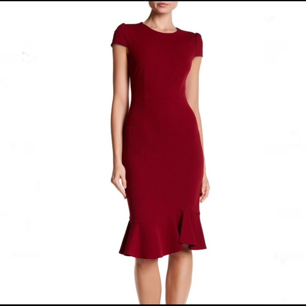 Cap Sleeve Fitted Red Dress with Ruffle Detail